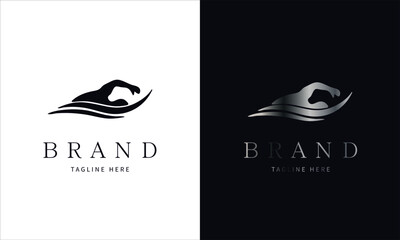 Swimming club logo templates. Fitness, Aerobic, workout exercise in gym. Sport badges and labels. Black and white logo templates for your design.