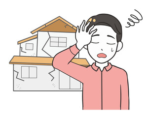 老朽化した家　悩む男性