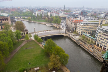 Fototapeta na wymiar Berlin, Germany; April 11, 2017; Berlin, with rain, from the top of the cathedral
