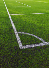 Artificial grass soccer field. Corner kick line of ball and a soccer field , football field ,...