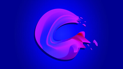 Abstraction in the form of a brush stroke. Rainbow brushstroke, 3d effect, vector illustration. A blank for your logo in the form of a multi-colored semicircle. 3D abstraction on a blue background