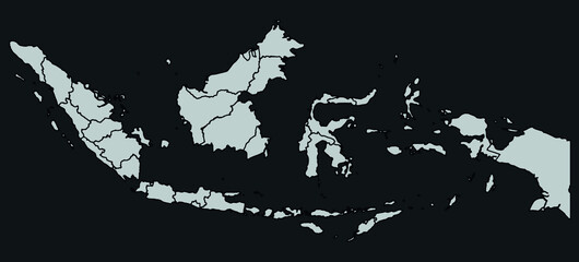 Fototapeta na wymiar Contour vector map of Indonesia with the designation of the administrative borders of the regions on a dark background.