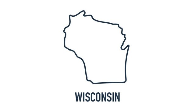 Line animated map showing the state of Wisconsin from the united state of america. 2d map of Wisconsin.
