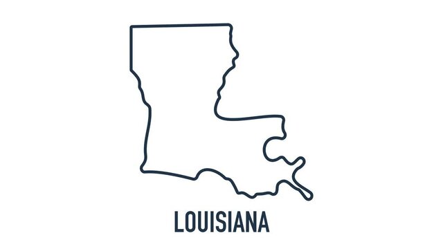 Watercolor animated map showing the state of Louisiana from the united state of American. 2d map of Louisiana.