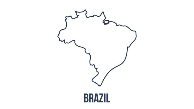 Line animated map showing the state of Brazil from the united state of america. 2d map of Brazil.