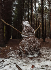 A melted dirty snowman. Spring Forest