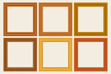Fototapeta premium Set of squared golden vintage wooden frame for your design. Vintage cover. Place for text. Vintage antique gold modern rectangular frames. Template vector illustration