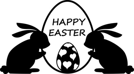 Happy Easter rabbit sign black silhouette vector cut file on isolated background