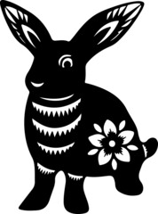Easter rabbit bunny with flower black silhouette vector cut file on isolated background