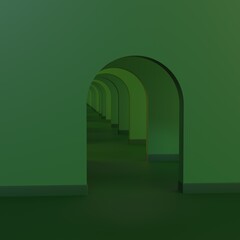 3d rendering of abstract geometric pastel walkway, pastel green color background. Minimal concept for commercial advertising, poster with copy space.