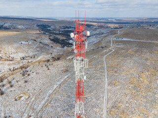 Telecommunication cell tower 5G. Base Transceiver Station telecom, Wireless Communication Antenna...