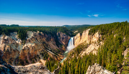 Panoramic of Lower Falls in the Grand Canyon of Yellowstone