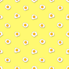 Fried eggs seamless pattern. Simple design for textile wrapping paper Vector illustration isolated on yellow background