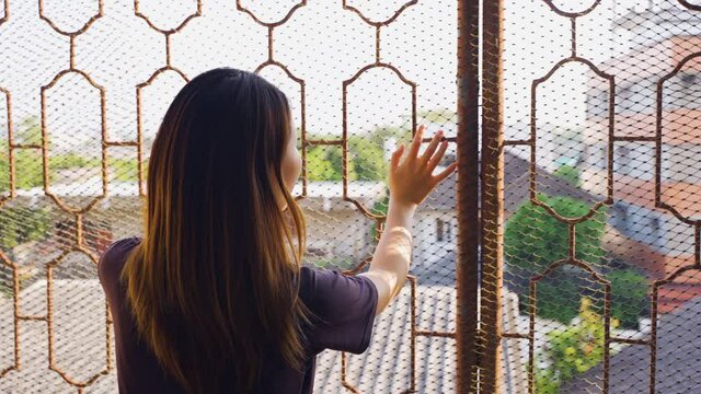 Depressed Asian woman concept of Mental health, imprisonment Human trafficking and broken married