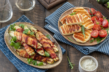 Grilled zucchini in a bacon