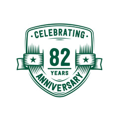 82 years anniversary celebration shield design template. 82nd anniversary logo. Vector and illustration.