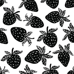 Berries black fruit vector strawberry with leaves seamless pattern for textile prints, cards, design. Flat style strawberry, vector. Strawberry fruit pattern with seamless background illustration. 