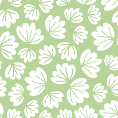 Decorative floral coral vector element plants seamless repeat pattern with sage green backgorund.