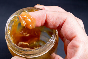 Finger grease used in the workshop. Preparation for leveling friction.