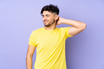 Arabian handsome man over isolated background with neckache
