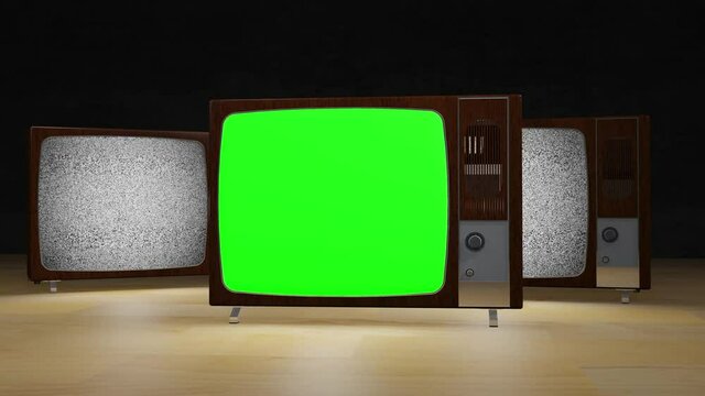 retro tv cayendo encendidos con croma verde x 3
