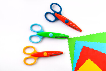Children's creative tools. Curly scissors. DIY for Scrapbook Handmade.