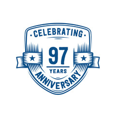 97 years anniversary celebration shield design template. 97th anniversary logo. Vector and illustration.