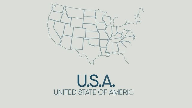 Map of United States of America showing different states. Animated usa contiguous lower 48 u.s. state map on an isolated chroma key background.