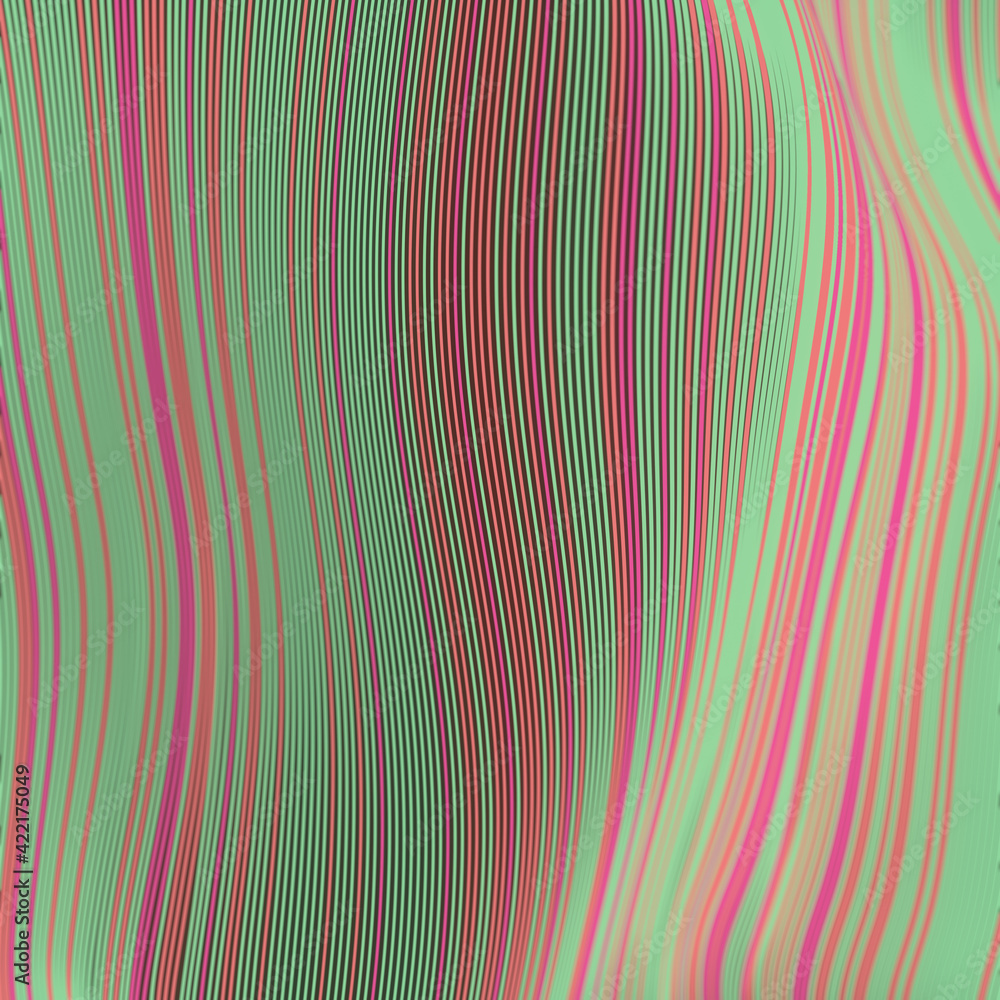 Poster Wave-like multi colored striped background. Floating lines modern abstract art. 3d rendering digital illustration