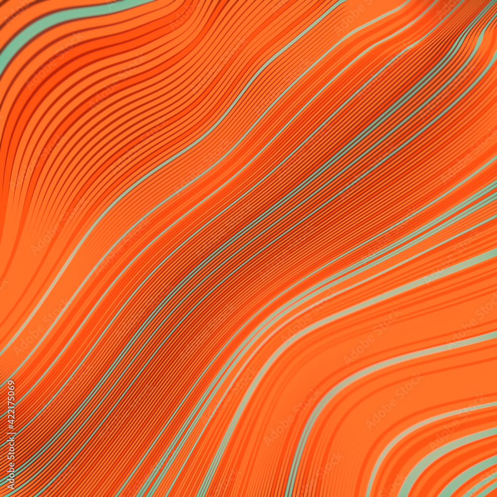 Poster Wave-like digital illustration of multicolored striped background. Creative pattern design. 3d rendering