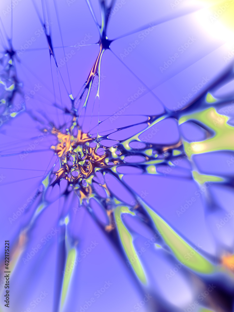 Poster iridescent fluid metal on colored background. abstract metallic texture with a depth of field. 3d re
