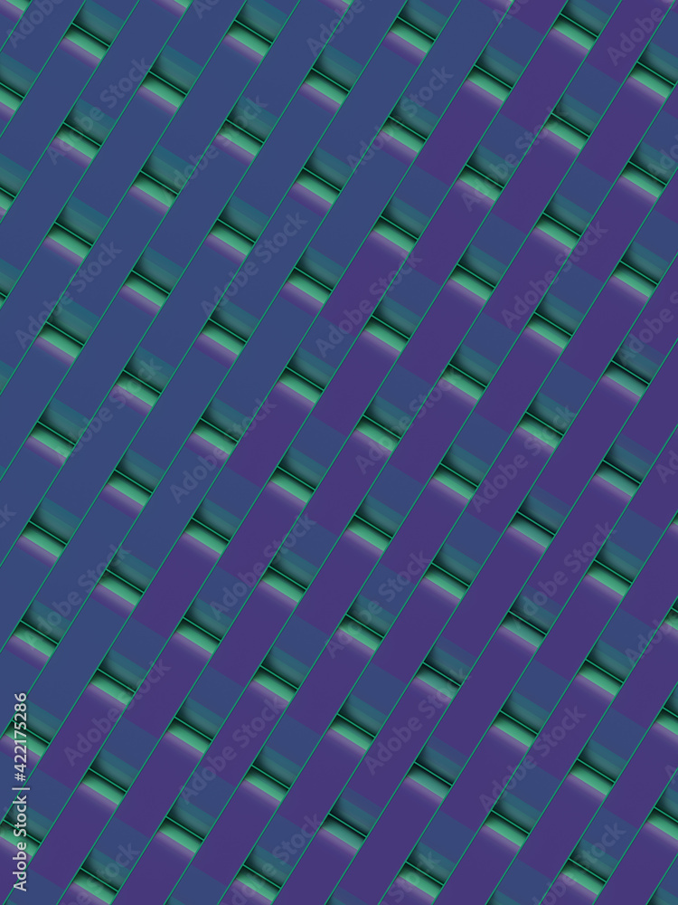 Aufkleber Abstract 3d rendering digital illustration of diagonal rounded rectangular shapes, with multicolored texture