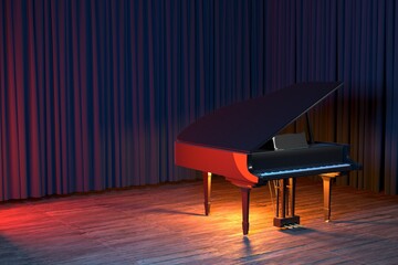 Grand Piano on the stage of concert hall or small jazz club