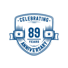 89 years anniversary celebration shield design template. 89th anniversary logo. Vector and illustration.
