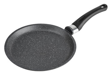 black fry pan, clipping path, isolated on white background