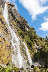 Fototapeta na wymiar Earland Falls waterfall on Routeburn Track in Fiordland National Park, South Island, New Zealand