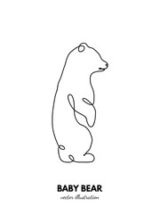 Baby bear outline. Continuous single line. Animal contour. Linear logo