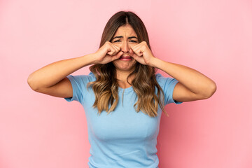Young caucasian woman isolated whining and crying disconsolately.