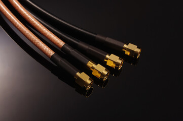 Coaxial cables for RF measurements isolated on black