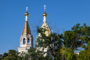Picturesque domes of the Intercession Cathedral in Sevastopol