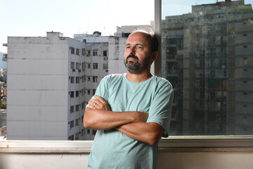 Fototapeta premium man series at the window during pandemic