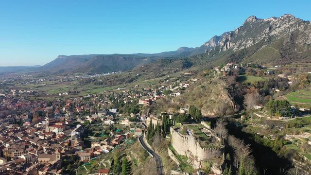 top view of landscape with buildings and mountains in Berga in Spain