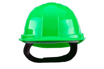 Green safety helmet isolated on white background