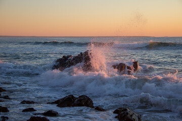 Waves from the Atlantic Ocean crashing into rocks