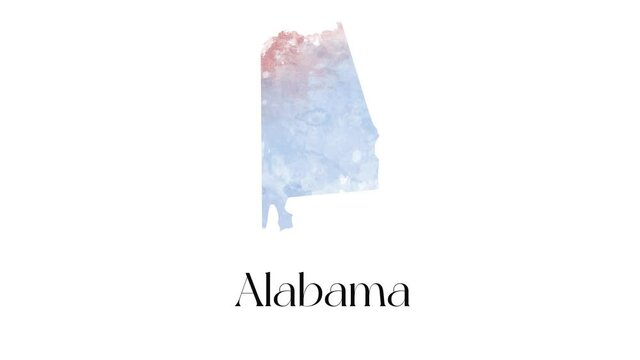2d animated map showing the state of Alabama from the united state of america. 2d map of Alabama.
