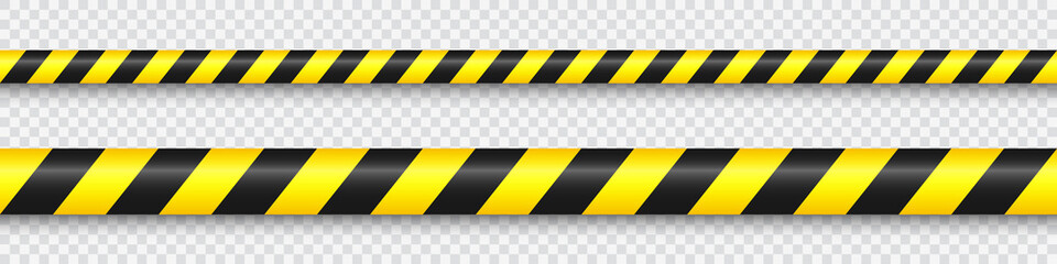 Realistic yellow barricade tape. Police warning line. Danger or hazard stripe. Under construction sign. Vector illustration.
