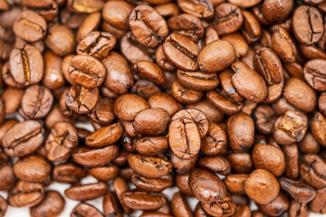 
Macro shot of brown freshly roasted coffee beans