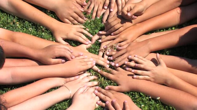 children's hands desperately try to touch each other but can not as before due to covid19  pandemic