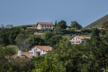 Obraz premium Beautiful villages Surroundings of Sare. Sare - basque village, listed as Most Beautiful Villages of France. Pays Basque, Pyrenees Atlantiques, France.