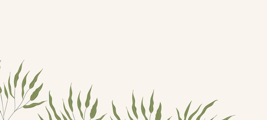 Floral web banner with drawn color exotic leaves. Nature concept design. Modern floral compositions with summer branches. Vector illustration on the theme of ecology, natura, environment